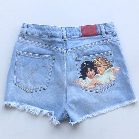 Fiorucci Tara short angel patch denim cutoff raw hem jean shorts - Picture 1 of 16